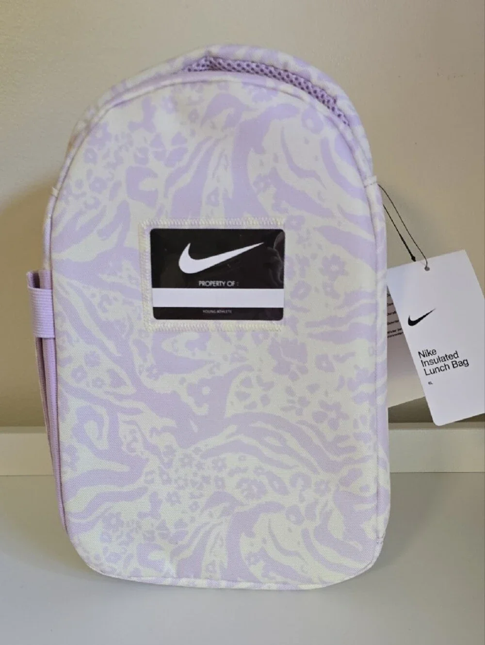 NWT Nike Kids Lavender Insulated Lunch Bag with Silver Swoosh
